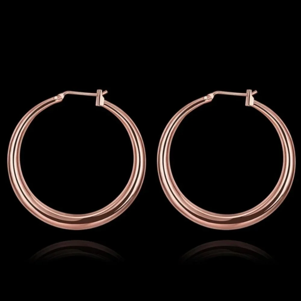 *NEW 18K Rose Gold 1.5'' Round Hoop Earrings - Picture 3 of 5